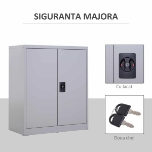 Dulap birou cu cheie 80x40x92.5 cm, raft reglabil, otel laminat la rece, montabil pe perete, gri - Verificat A · Re-Bloom - Img 4