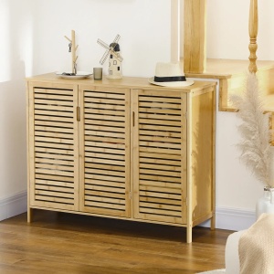 Dulap de pantofi cu 8 rafturi pe 3 niveluri, bambus, 100x35x80 cm, raft 61.6x31.2cm + 30.8x31.2cm, inaltime intre rafturi 16cm, 16 perechi, marime max EU46, capacitate 60kg, lemn natural - Verificat A · Re-Bloom - Img 4
