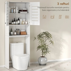 Dulap deasupra WC-ului cu 2 usi si raft deschis, MDF, 67x31.5x190 cm, spatiu inferior 64x28x93cm, capacitate 5kg/raft 15kg total, alb - Verificat A · Re-Bloom - Img 4