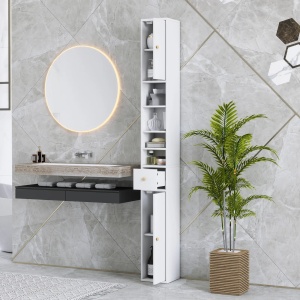 Dulap inalt pentru baie, placaj/MDF, alb, 20 x 20 x 178 cm, Resigilat, Grad A - Img 4