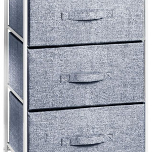 Dulapior organizator cu 3 compartimente MDesign, plastic/MDF/textil, alb/albastru, 73 x 45 x 30,5 cm - Img 2