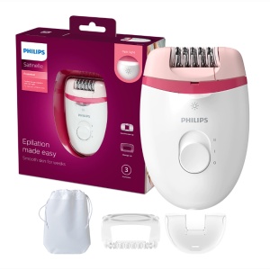 Epilator Philips Satinelle BRE255/00, 2 viteze, Opti-light, cap de epilare lavabil, 3 accesorii, Alb, Resigilat, Grad A