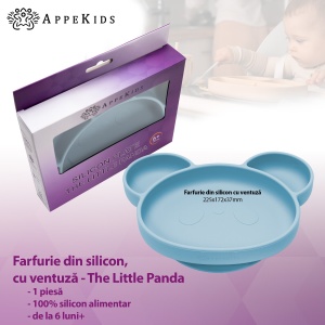 Farfurie din silicon cu ventuza, AppeKids, Panda - Aqua Blue - Img 2