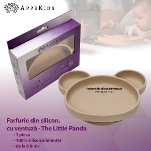 Farfurie din silicon cu ventuza, AppeKids, Panda - Bubble Beige - Img 2