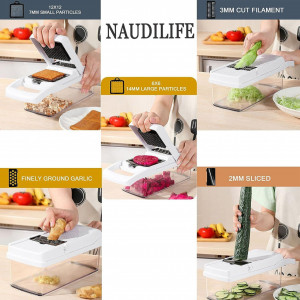 Feliator multifunctional pentru legume NAUDILIFE, otel inoxidabil/plastic, alb /negru, 35 x 11 x 11 cm - Img 5