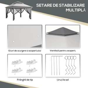 Foisor cu plase reglabil 3 niveluri Re-Bloom, otel/Oxford/plasa, 326x326x272 cm, stresina 177 cm, pereti plasa 294x198 cm, 4 franghii+8 tarusi+geanta incluse, gri deschis/gri inchis - Verificat A · Re-Bloom - Img 4