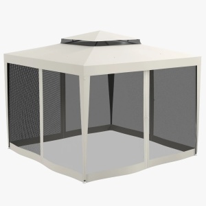 Foisor de gradina cu plasa tantari Re-Bloom, metal/poliester, 297x297x268 cm, acoperis dublu, stresina 200 cm, 4 sfori + 8 tarusi inclusi, bej/gri/negru - Verificat A · Re-Bloom - Img 2