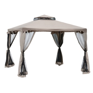 Foisor gradina 294x294x195 cm, plasa tantari 4 pereti, acoperis 2 niveluri, cadru metal, poliester, taupe - Verificat A · Re-Bloom
