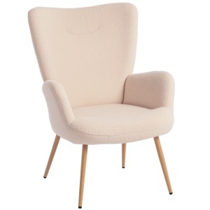 Fotoliu modern tesatura Sherpa, spatar inalt, brate, otel, Bej - Verificat A · Re-Bloom