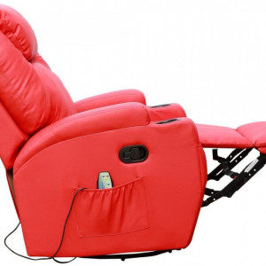 Fotoliu recliner Cinemo, cu masaj, incalzire, rotativ si cu suport pentru bauturi, piele naturala, rosu - Img 5