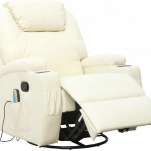 Fotoliu recliner Cinemo, cu masaj, incalzire, rotativ si cu suport pentru bauturi, piele naturala, crem - Img 8