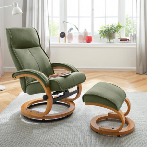 Fotoliu recliner Lille cu ottoman microfibra, verde, 67 x 107 x 55 cm - Img 2