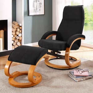 Fotoliu recliner Paris cu otoman lemn/piele sintetica, negru/maro, 67 x 107 x 78 cm - Img 1