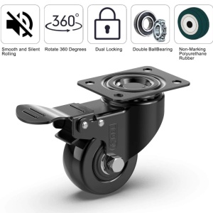 GBL set 4 roti cauciucate Heavy Duty cu frana, 50mm, 200kg, silentioase, sigure pentru toate tipurile de podea - Verificat A · Re-Bloom - Img 2