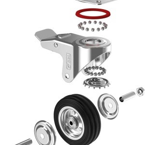 GBL set 4 roti universale otel, 75mm, pivotante 360°, 200kg, 2 frane, sigure toate tipurile pardoseala, negru/argintiu - Verificat A · Re-Bloom - Img 5