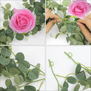 Ghirlanda artificiala cu trandafiri Homodeco, plastic/matase, verde/roz, 185 cm - Img 5