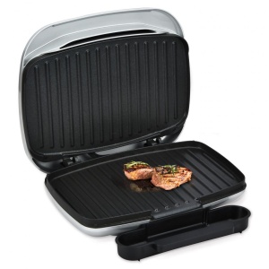 Grill electric Heinner HEG-F1000SL, Putere 1000W; Placi fixe turnate 27 X 23 cm, Invelis antiaderent, Maner rece, Indicator luminos, Tava pentru colectare ulei, Argintiu - Img 3