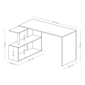 Hanah Home birou de studiu, PAL melaminat 18mm, 130x94x74 cm, alb - Verificat A · Re-Bloom - Img 4