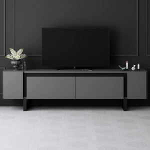 Hanah Home comoda TV living 180x50x30 cm, PAL 18mm, picioare metal 40x20mm, inaltime picioare 16cm, antracit si negru - Verificat A · Re-Bloom - Img 5