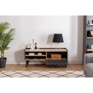 Hanah Home comoda TV, PAL melaminat/cadru metal, 120x38.6x49.6 cm, grosime 18mm, safir/antracit - Verificat A · Re-Bloom - Img 4