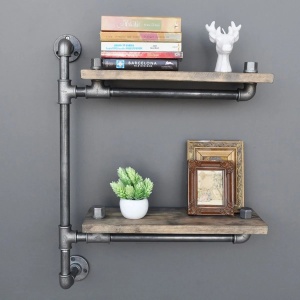Hanah Home etajera cu tevi, lemn molid 100%/metal, 60x47x13 cm, gata asamblata, nuc/negru - Verificat A · Re-Bloom - Img 4