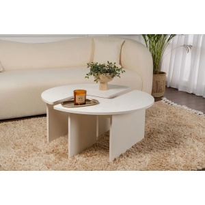 Hanah Home masa cafea rotunda living D90x41 cm, PAL 18mm, design minimalist, wood white - Verificat A · Re-Bloom - Img 5