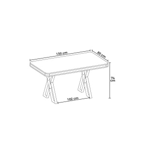 Hanah Home masa dining 130x80x74 cm, blat panou lacuit 100%, picioare metal, marmura neagra si auriu - Verificat A · Re-Bloom - Img 3