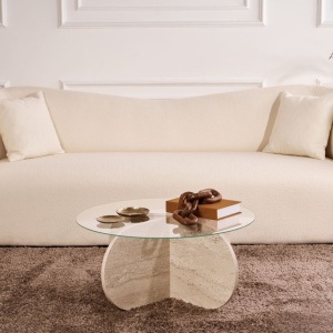 Hanah Home masuta de cafea, blat sticla/PAL, 75x35x75 cm, transparent/gri - Verificat A · Re-Bloom - Img 4
