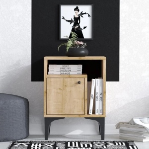 Hanah Home noptiera dormitor 40x35x55 cm, PAL 18mm, spatiu amplu de depozitare, nuc si negru - Verificat A · Re-Bloom - Img 4