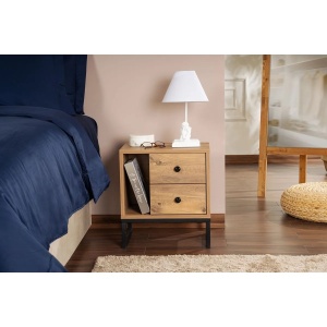 Hanah Home noptiera, PAL melaminat 18mm, 45.2x29.5x50 cm, picioare metal, pin atlantic/negru - Verificat A · Re-Bloom - Img 2