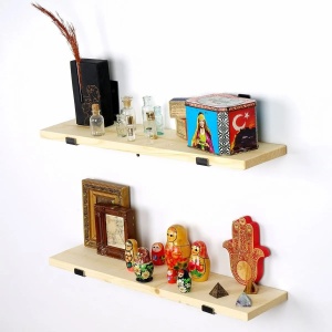 Hanah Home raft perete decorativ, lemn molid, baza metal, 60x16x14cm, Negru/Stejar - Verificat A · Re-Bloom - Img 3