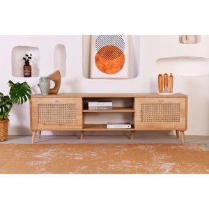 Hazeran comoda TV 180x41x55 cm, PAL, 2 usi, picioare metal, stejar - Verificat A · Re-Bloom - Img 4