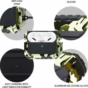 Husa de protectie compatibila cu AirPods Pro FLYKREARK, aliaj aluminiu/silicon, camuflaj, 8 x 5,3 x 2,6 cm - Img 5