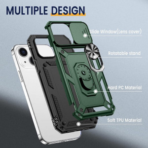 Husa de protectie cu inel compatibil cu iPhone 14 Pro HWeggo, policarbonat/poliuretan, verde, 6,7 inchi - Img 6