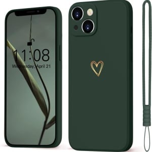 Husa de protectie cu snur pentru iPhone 14 Mitetabo, silicon/textil, verde inchis, 6,1 inchi 