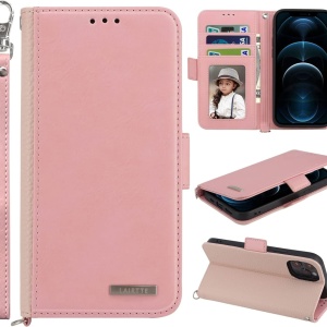 Husa de protectie flip pentru Google Pixel 7 5G Lairtte, TPU/piele PU, roz/bej, 6,3 inchi