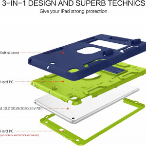 Husa de protectie pentru iPad 9/8/7 BENTOBEN, policarbonat/silicon, albastru/verde - Img 6