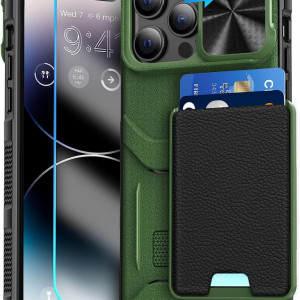 Husa de protectie slot pentru card glisant compatibila cu iPhone 14 Pro 5G 2022 HWeggo, policarbonat/poliuretan, verde alpin, 6,1 inchi - Img 1