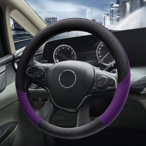 Husa pentru volan auto POWWA, piele/microfibra, negru/violet, 38 cm 