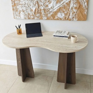 Infini birou 120x60x75 cm, PAL melaminat 18mm, travertin / nuc - Verificat A · Re-Bloom - Img 3