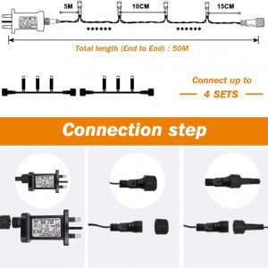 Instalatie 250 led-uri EUKSRH, alb cald, plastic/cupru, 8 moduri de iluminat, 50 m - Img 3