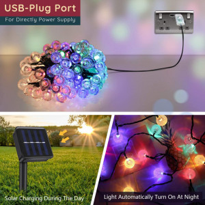 Instalatie cu incarcare solara OOWOLF, USB, 100 LED-uri, multicolor, IP65 , 10 m - Img 5