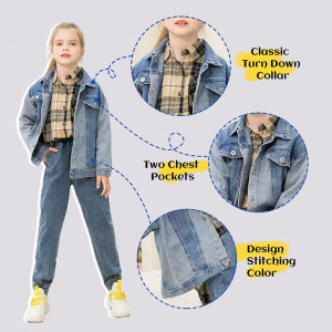 Jacheta de Jeans pentru copii Balipig, bumbac/poliester, albastru, 140, 6-7 ani - Img 7