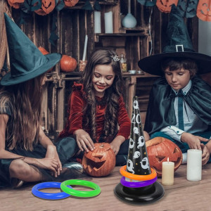 Joc de aruncare pentru Halloween cu palarie de vrajitoare si inele Zerhok, plastic, multicolor, 8 piese - Img 5