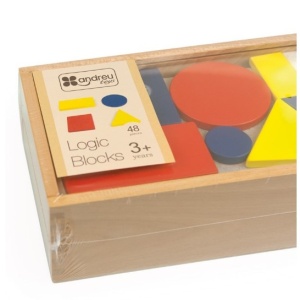 Joc educativ pentru copii si copii nevoi speciale didactic, Andreu Toys, Invatam forme geometrice si culori primare, din lemn, 48 piese, varsta +3 ani - Img 2