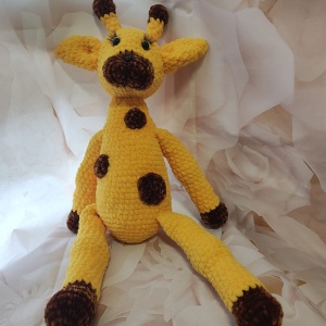 Jucarie de plus Girafa Sunny , lucrata manual, handmade, textil, galben/maro , 57 cm