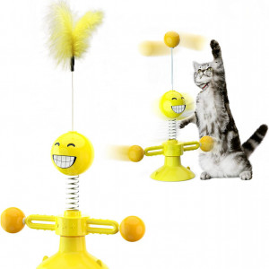 Jucarie interactiva pentru pisici GVAVIY, ABS/pene, galben - Img 1