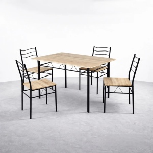 Kiwari Aika set masa + 4 scaune, MDF/metal, masa 110x70x75cm 9.4kg + scaune 36x44x82cm 2.9kg, inaltime sezut 45cm, capacitate masa 30kg/scaun 100kg, lemn deschis/negru - Verificat A · Re-Bloom - Img 3