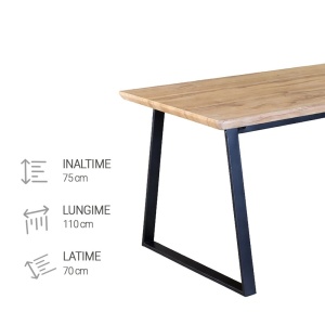 Kiwari Oka set masa + 4 scaune, MDF/metal, masa 110x70x75cm 16kg + scaune 44x45x82cm 3kg, capacitate masa 30kg/scaun 100kg, stejar natural/negru - Verificat A · Re-Bloom - Img 3