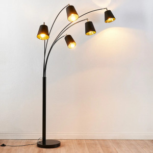 Lampadar TINNE, metal/textil, negru/auriu, 30 x 90 x 210 cm - Img 7